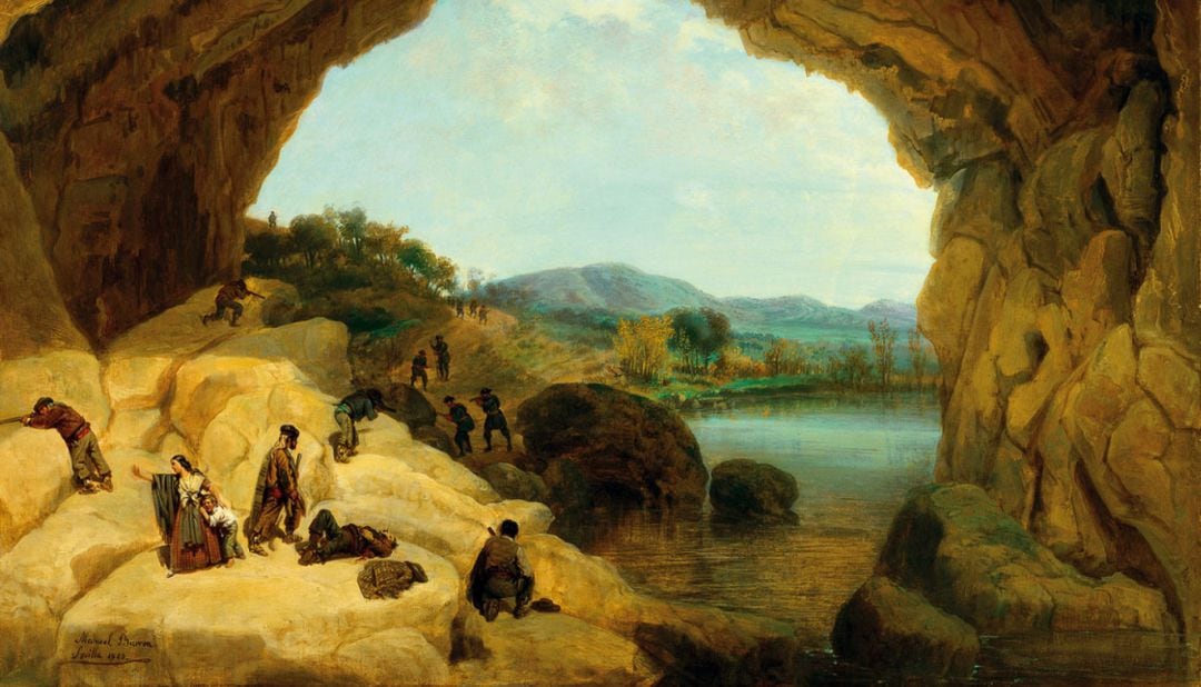 Emboscada de unos bandoleros en la cueva del Gato, 1869 Barrón y Carrillo, Manuel 