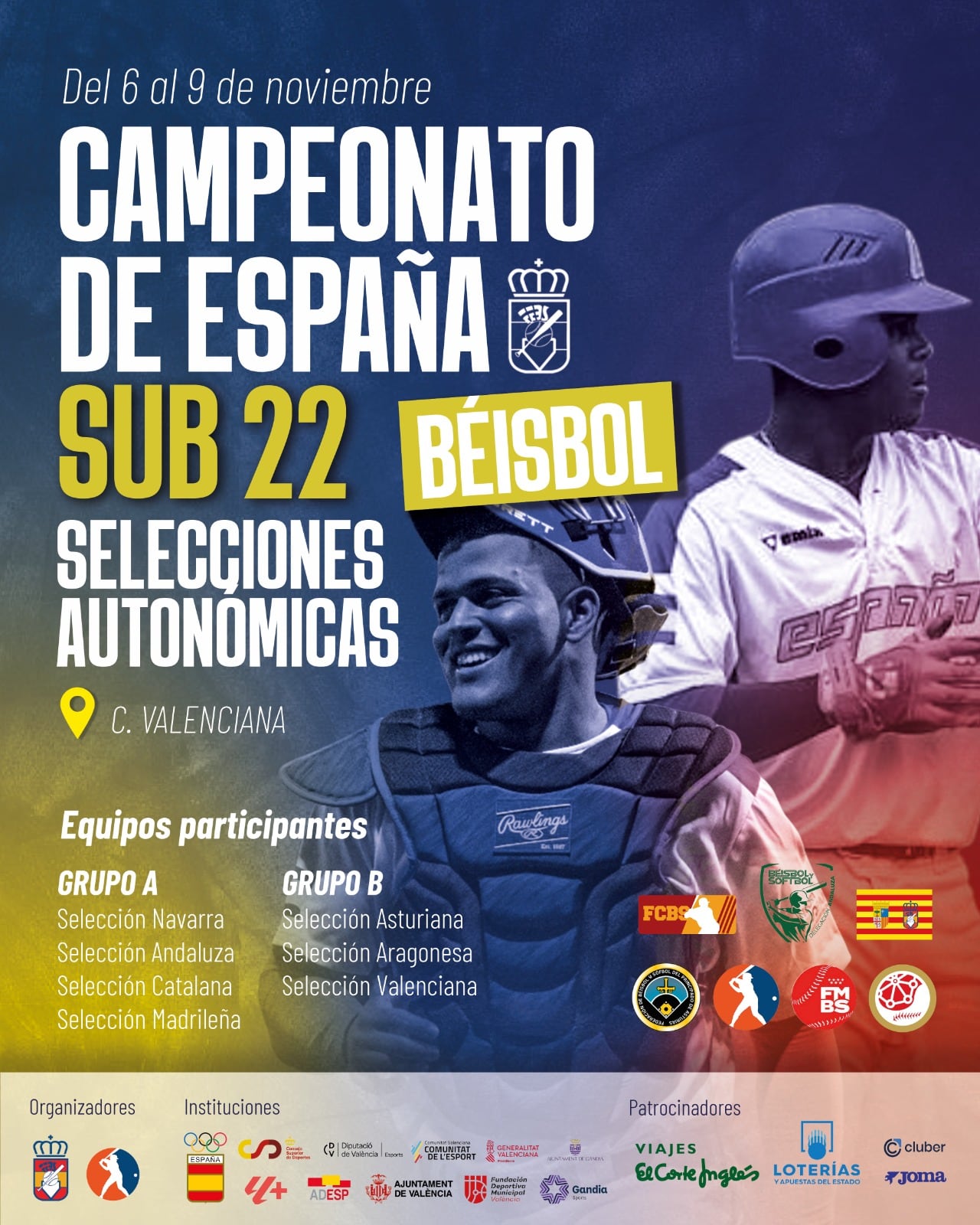 Cartel del Campeonato de España sub-22 de selecciones autonómicas de béisbol / FBSCV
