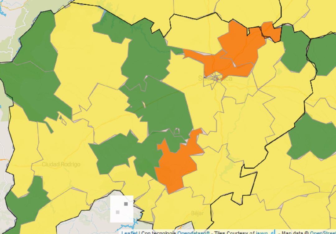 Mapa de este jueves de la incidencia en Salamanca.