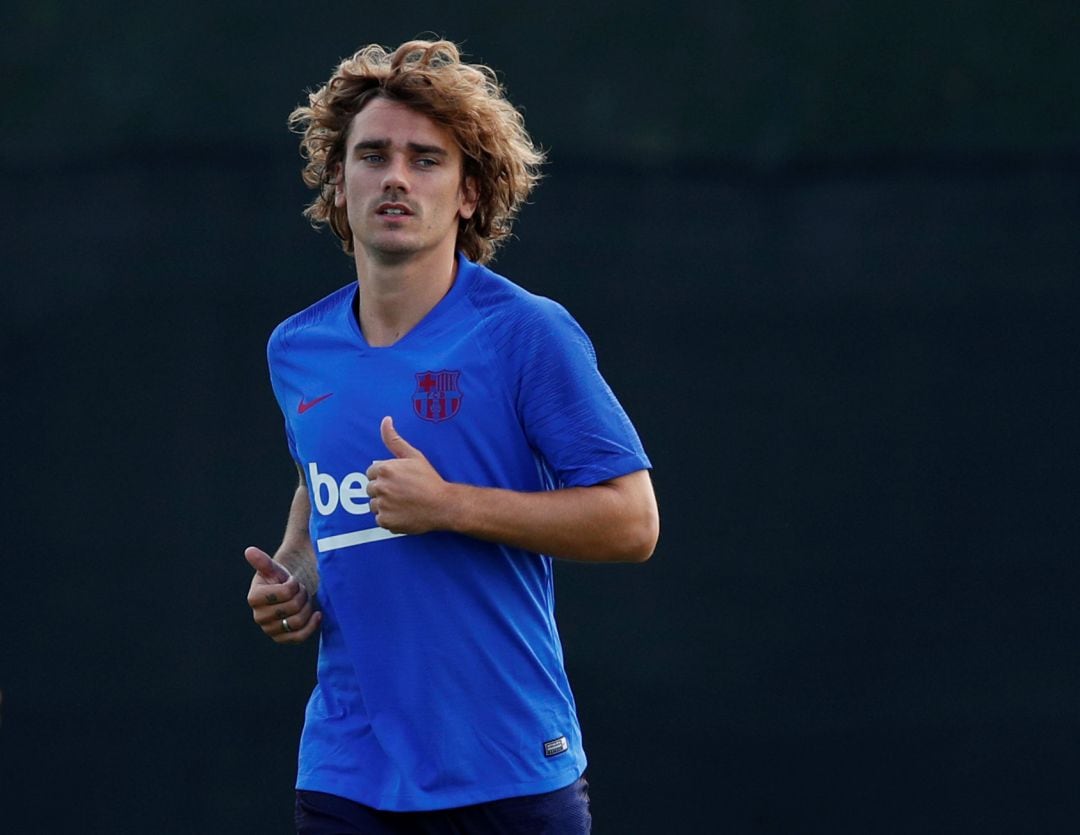 Griezmann, durante su primer entrenamiento con el Barça.