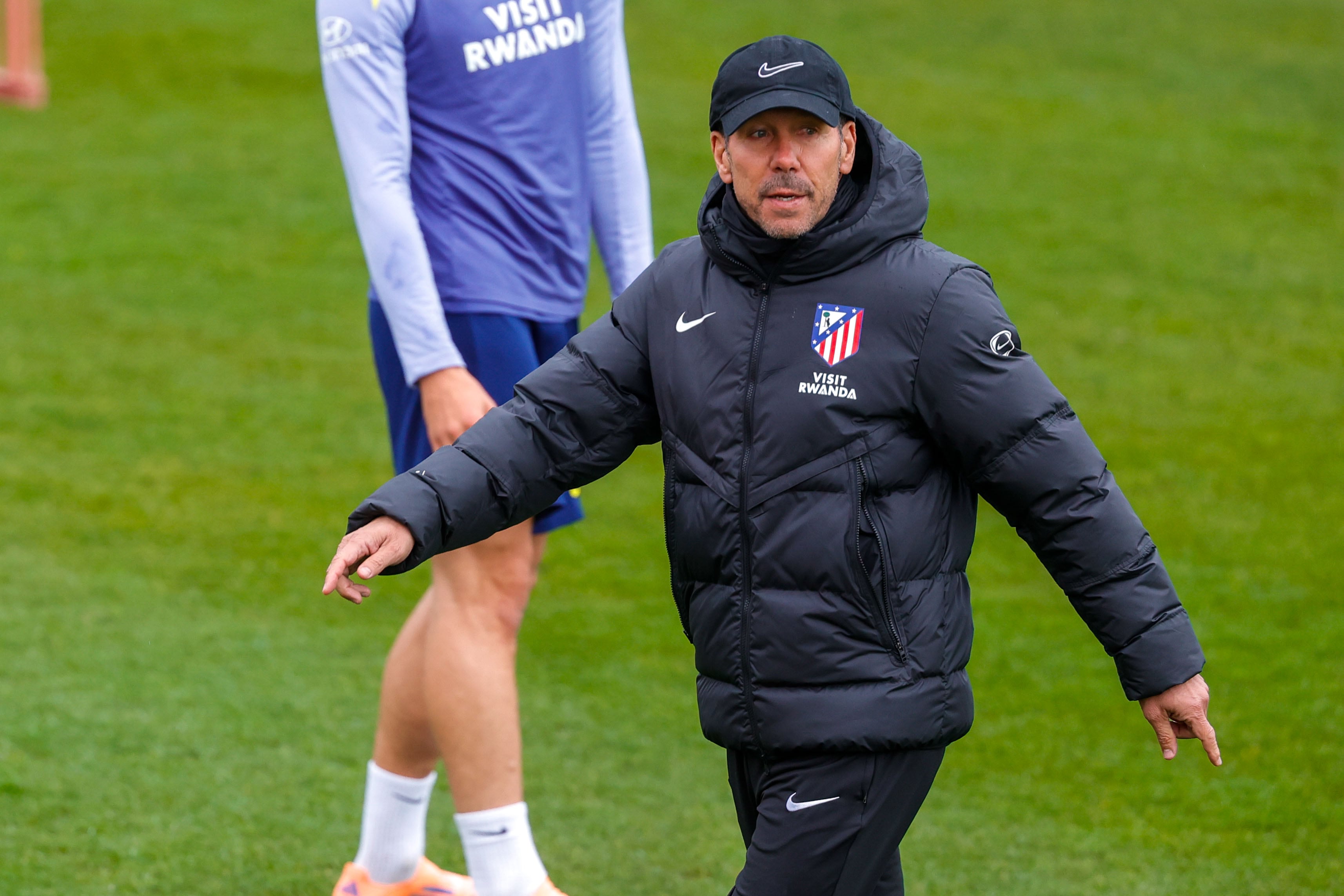 Simeone durante el último entrenamiento del Atlético de Madrid