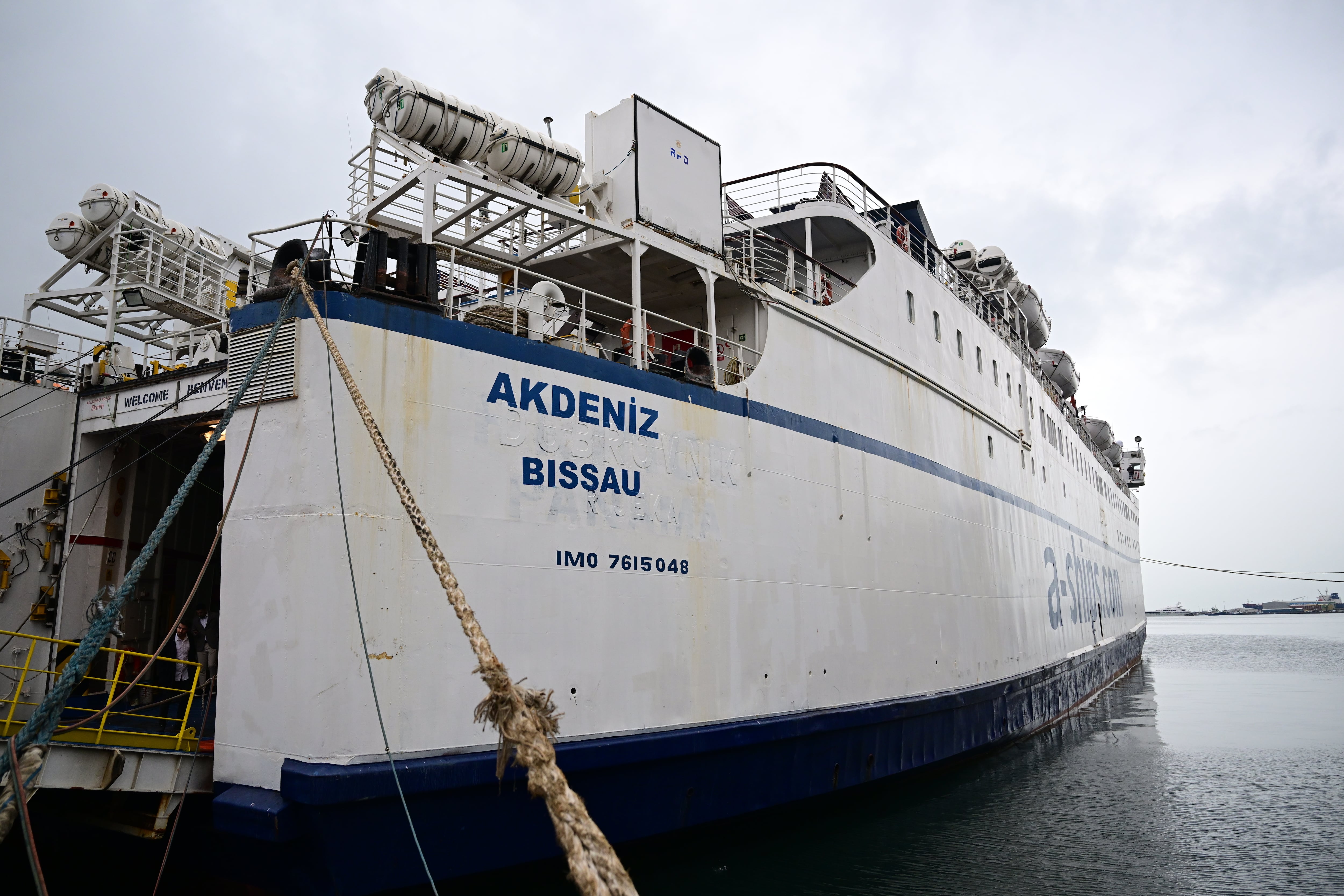 ISTANBUL, TURKIYE - APRIL 19: Container ship named Mediterranean, carrying humanitarian aid, are being loaded by the International Freedom Flotilla Coalition, formed by many non-governmental organizations from 12 countries in total, docked Istanbul, Turkiye to arrive Gaza on April 19, 2024. The International Freedom Flotilla Coalition, comprised of numerous non-governmental organizations from 12 countries, is in the final stages of preparing its Mediterranean Ship to deliver humanitarian aid to Gaza. During a press conference aboard the vessel, which is undergoing preparations at a private shipyard in Tuzla, details were provided about the fleet that will embark on the mission to provide aid to Gaza. Approximately 1000 individuals are anticipated to participate in this endeavor. (Photo by Abdulhamid Hosbas/Anadolu via Getty Images)