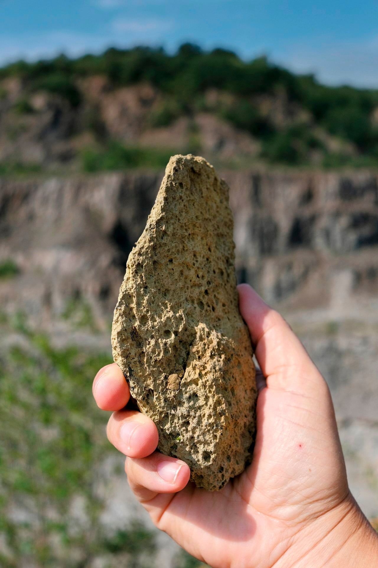 Herramienta de piedra posiblemente de la Capa VII en Korolevo I. Hallazgo en la superficie.
Crédito: Roman Garba