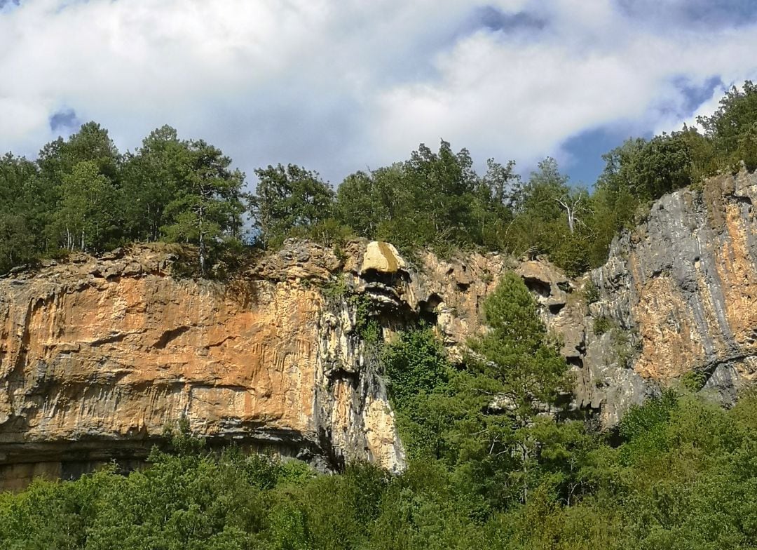 Pared rocosa donde se forma la cascada de la Virgen, en Poyatos (Cuenca).