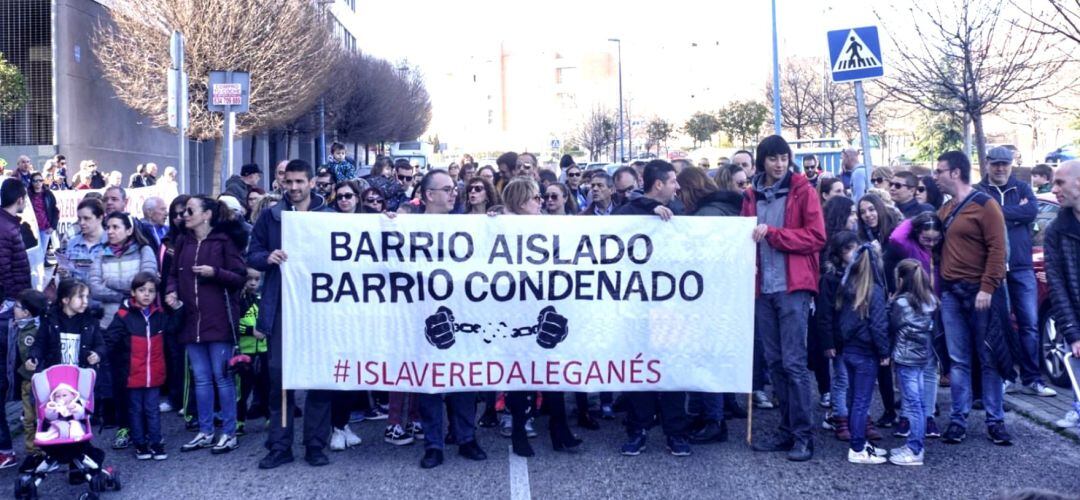 La cabecera de la manifestación en Leganés