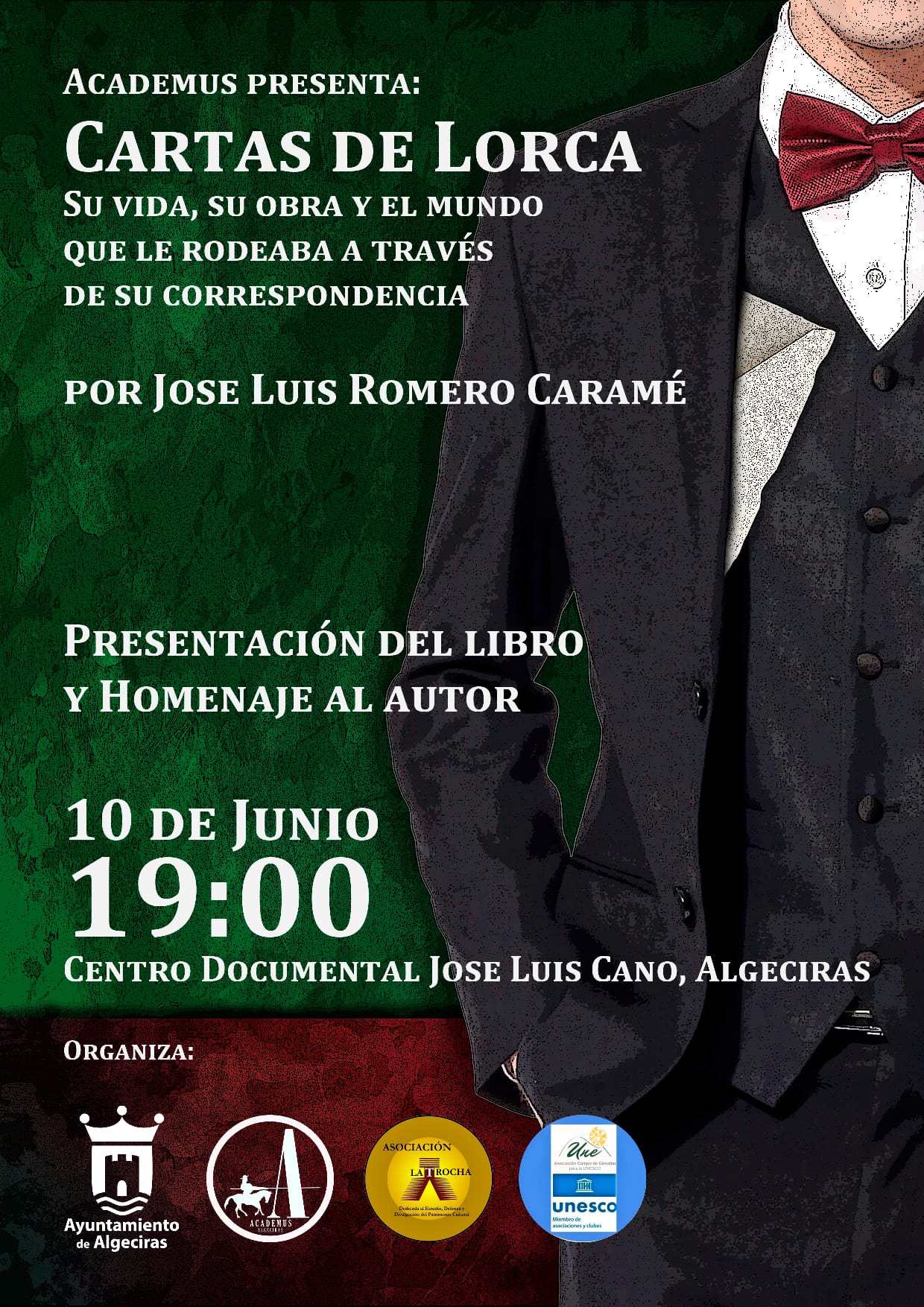 Cartel anunciador de la presentación del libro &quot;Cartas de Lorca&quot;, de José Luis Romero Caramé.