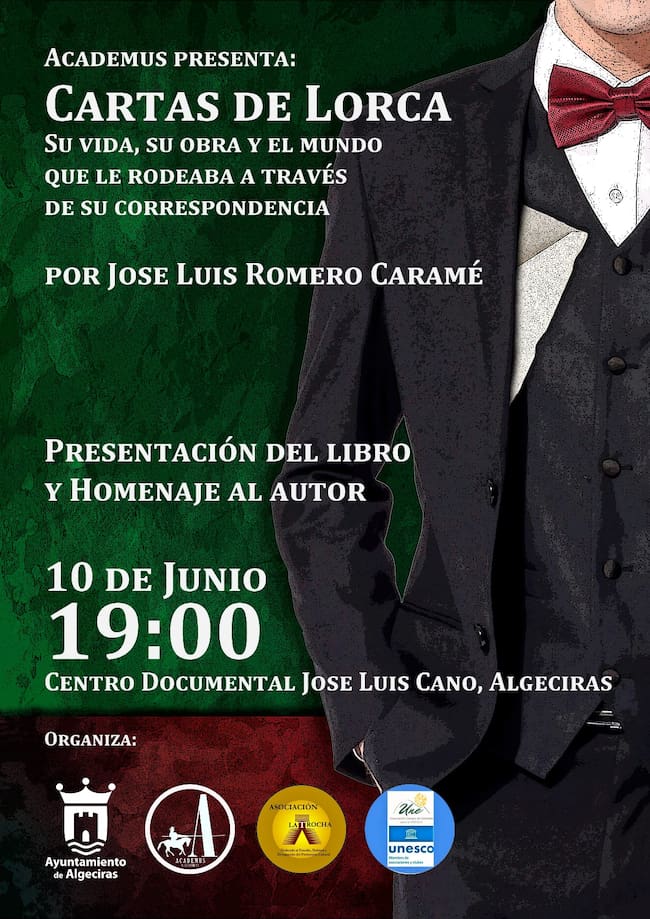 Cartel anunciador de la presentación del libro "Cartas de Lorca", de José Luis Romero Caramé.