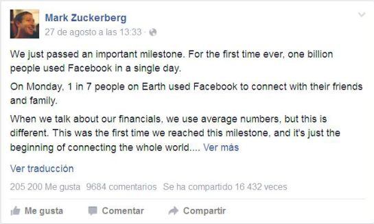 El mensaje de agradecimiento de Zuckerberg.