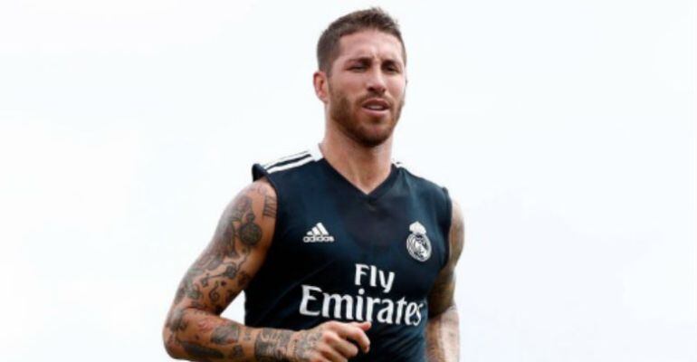 Sergio Ramos, durante su primer entrenamiento