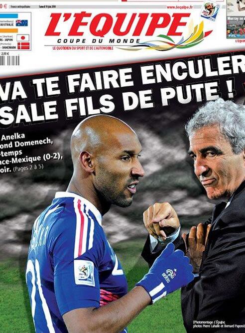 Portada del diario francés L&#039;Equipe en la que destapa la conversación entre Anelka y Domenech