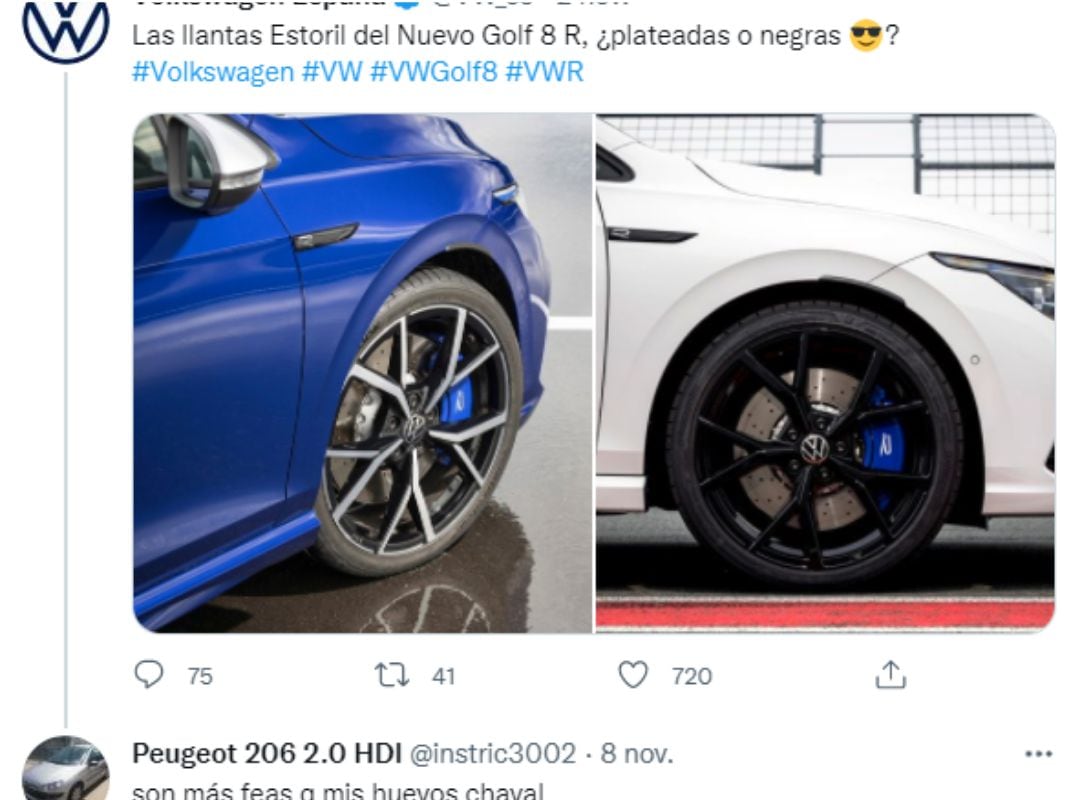 Captura de pantalla del hilo de tweet y respuesta de Volkswagen España.