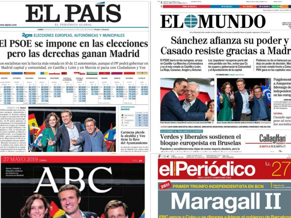 Así reflejan las portadas los resultados electorales del 26-M