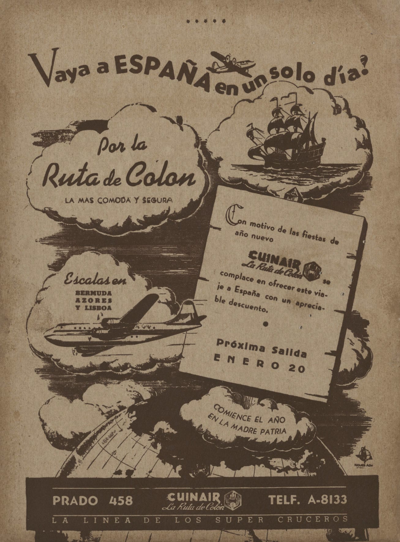 Anuncio que publicitaba la ruta del avión siniestrado