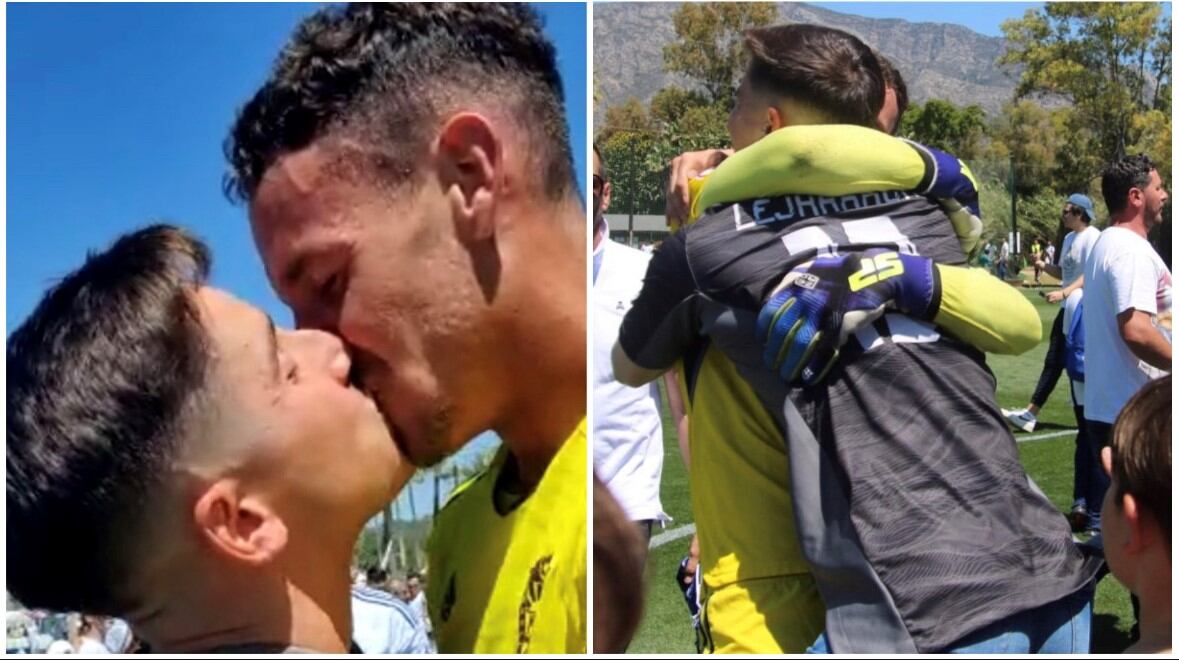 El jugador besándose con su pareja