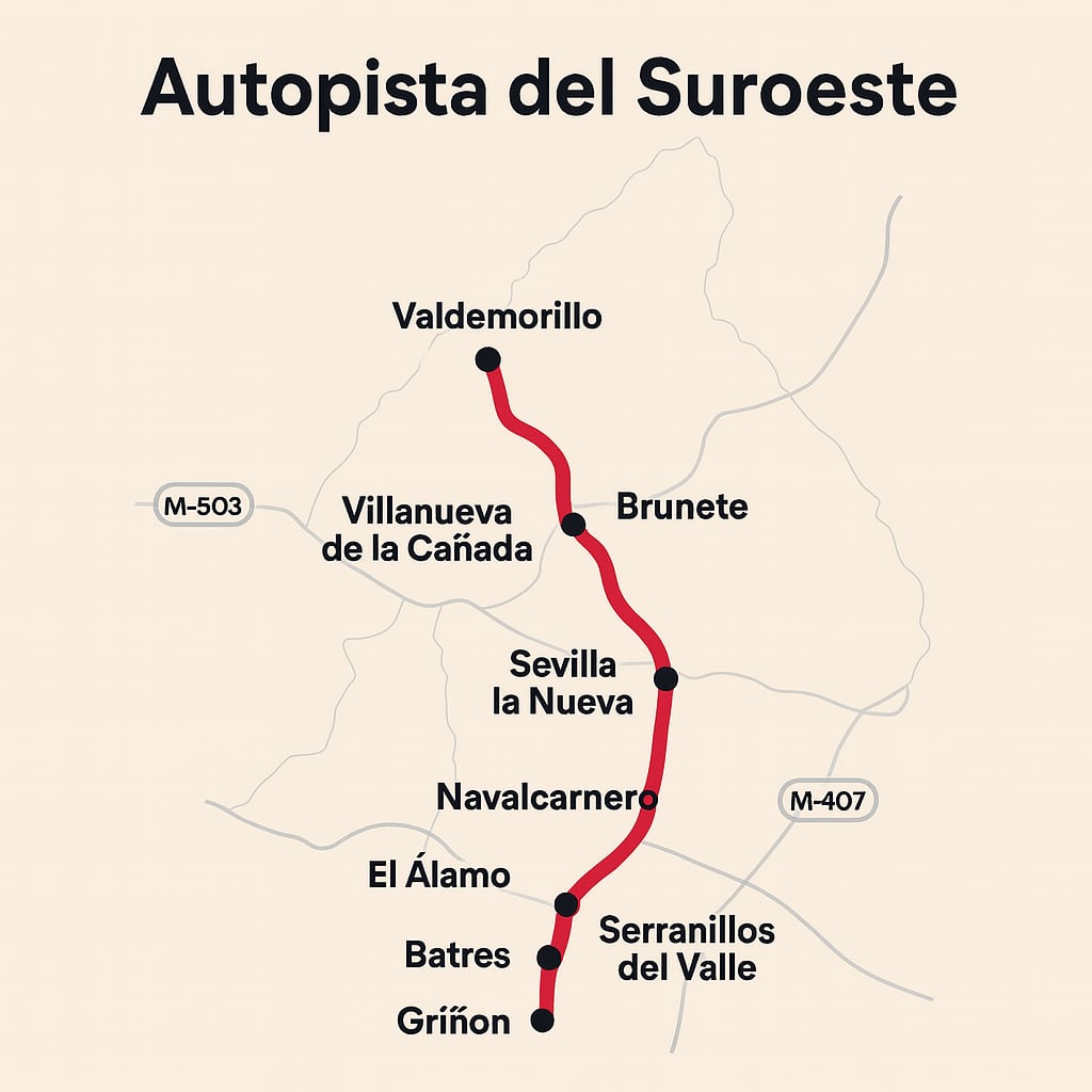 Recorrido de la futura Autopista Madrileña del Suroeste