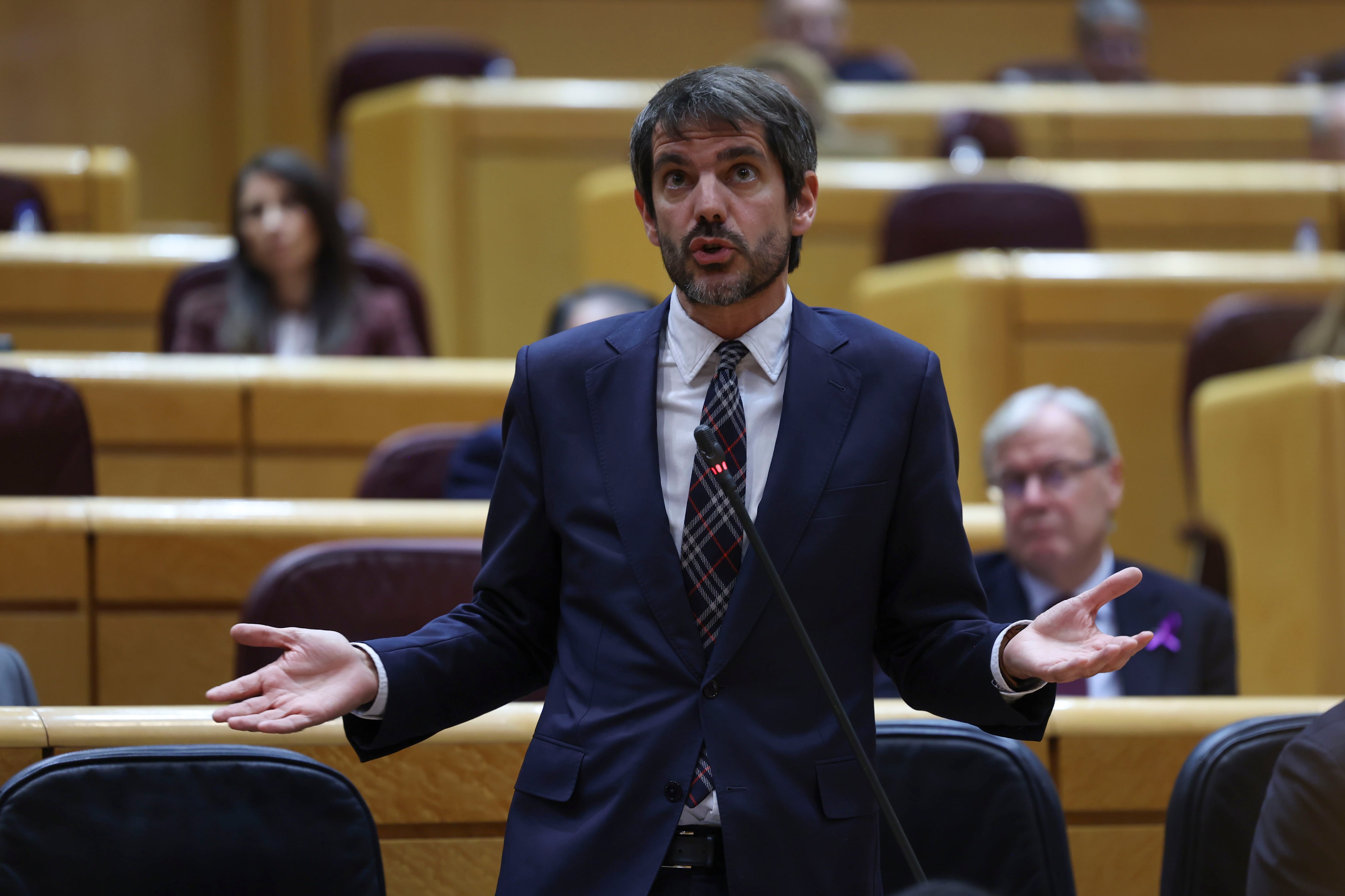 El ministro de Cultura Ernest Urtasun, durante el Pleno del Senado, que comienza con la sesión control al Gobierno, este martes en Madrid.-EFE/ Kiko Huesca
