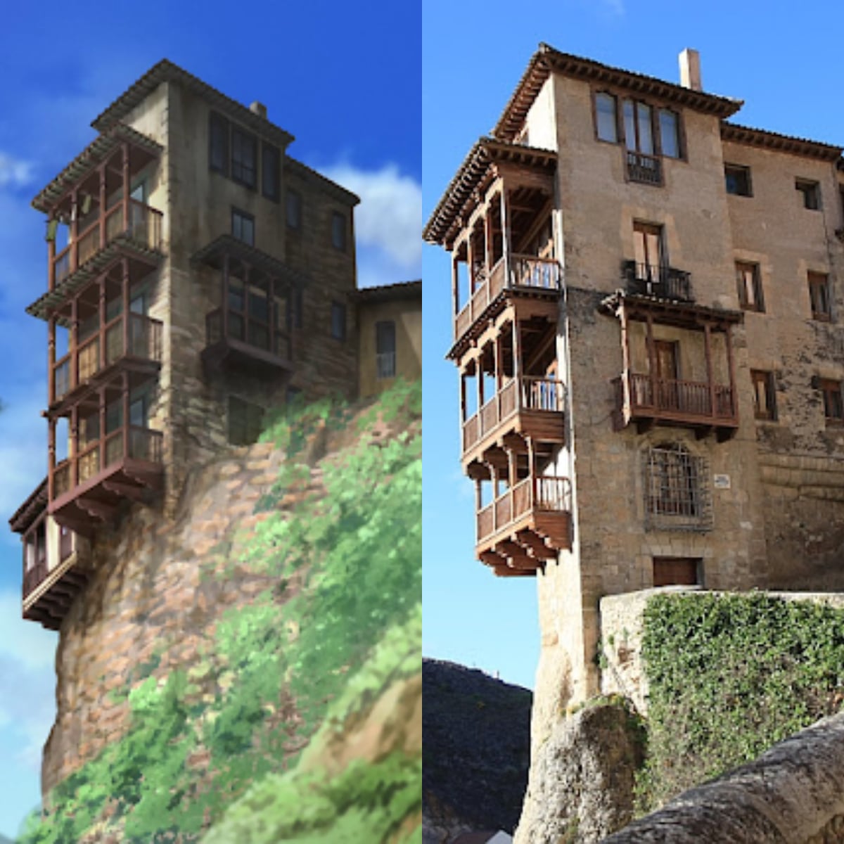 Comparación de las Casas Colgadas de Cuenca con el anime Sora no Woto