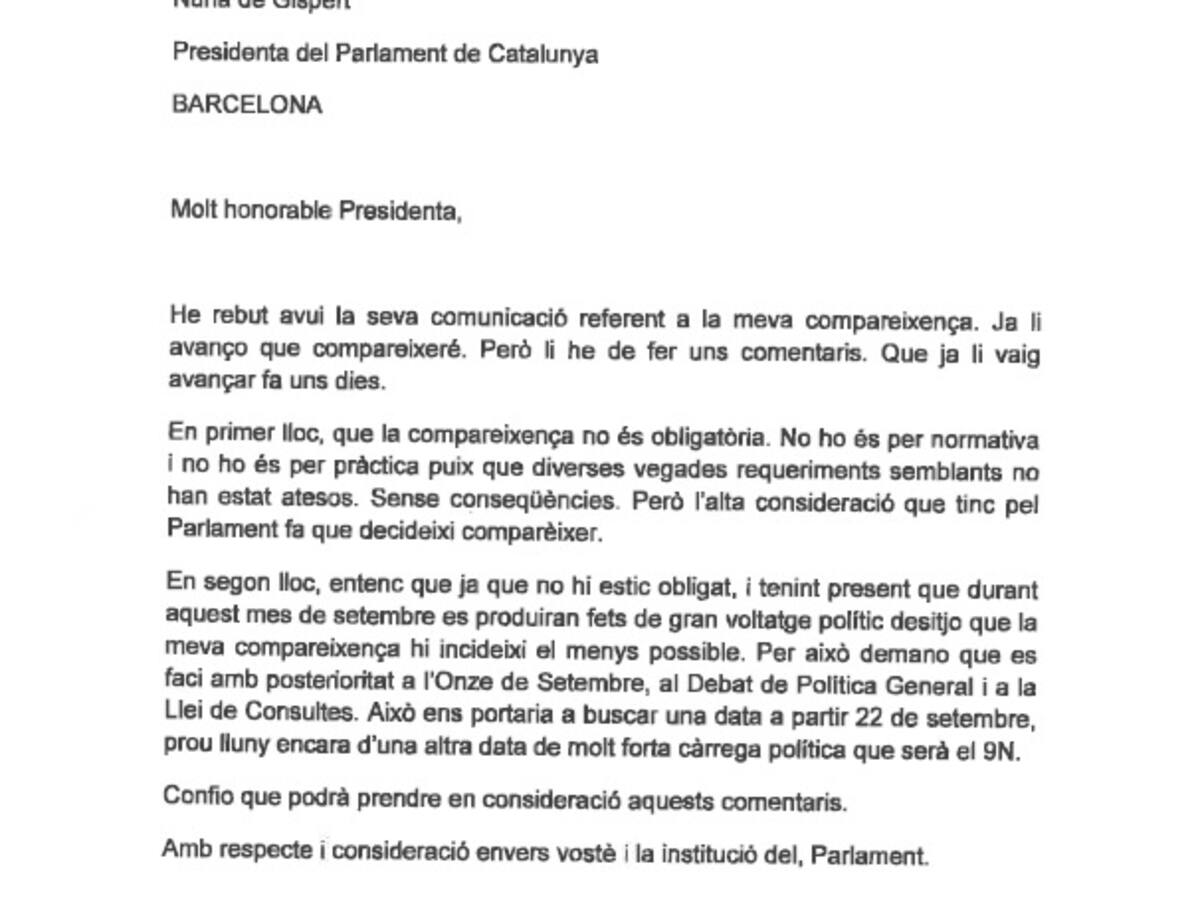 Pujol pide comparecer en el Parlament