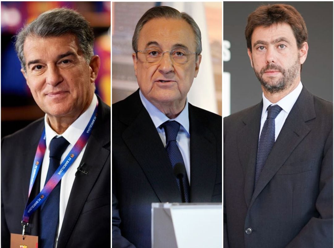 Joan Laporta, Florentino Pérez y Andrea Agnelli