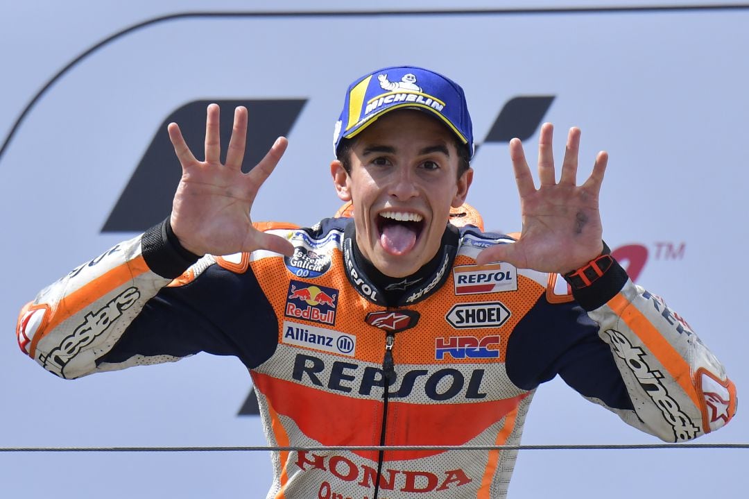 Marc Márquez celebrando la victoria en el GP de Alemania en 2019