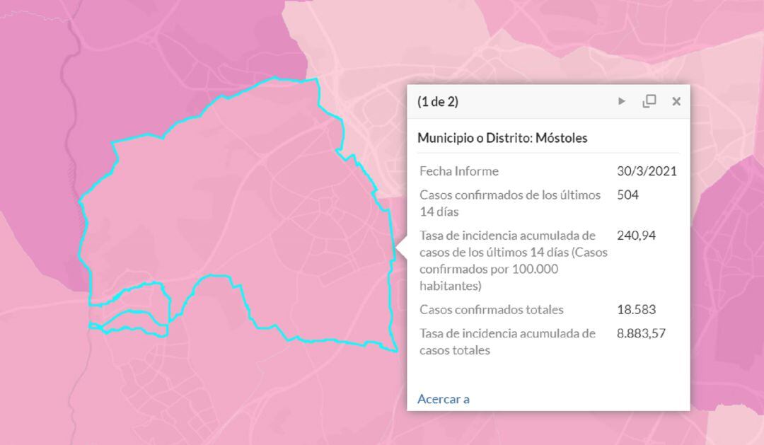 Situación epidemiológica en Móstoles a 30 de marzo de 2021