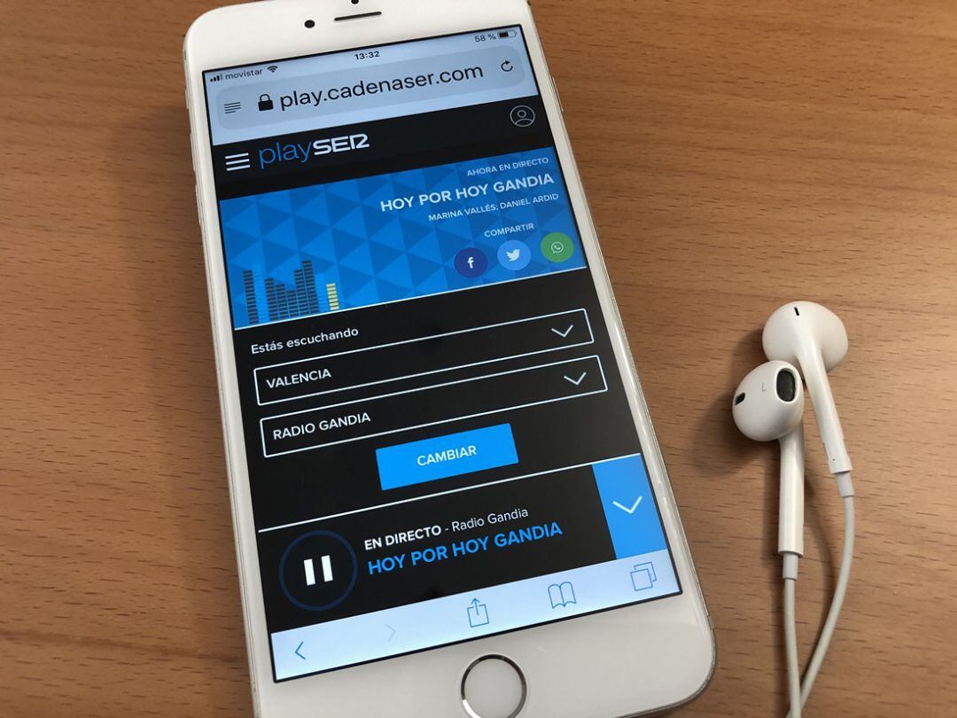 Conexión en streaming a la programación de Radio Gandia SER 