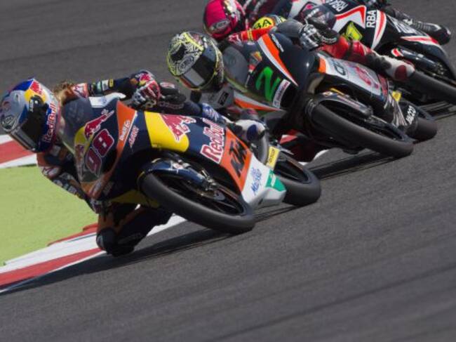 MISANO ADRIATICO, ITALY - SEPTEMBER 12: Karel Hanika of Czech and Red Bull KTM Ajo leads the field during the qualifying practice during the MotoGP of San Marino - Qualifying at Misano World Circuit on September 12, 2015 in Misano Adriatico, Italy. (Photo