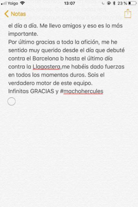 Carta de despedida de Iván Buigues