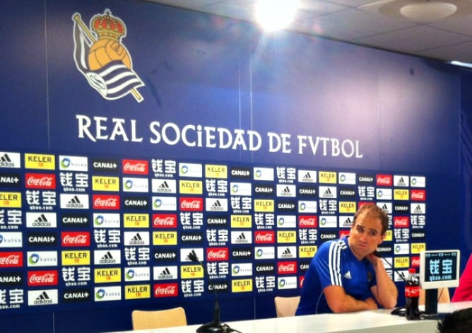 Jagoba Arrasate, en un momento de su comparecencia en Zubieta esta mañana.