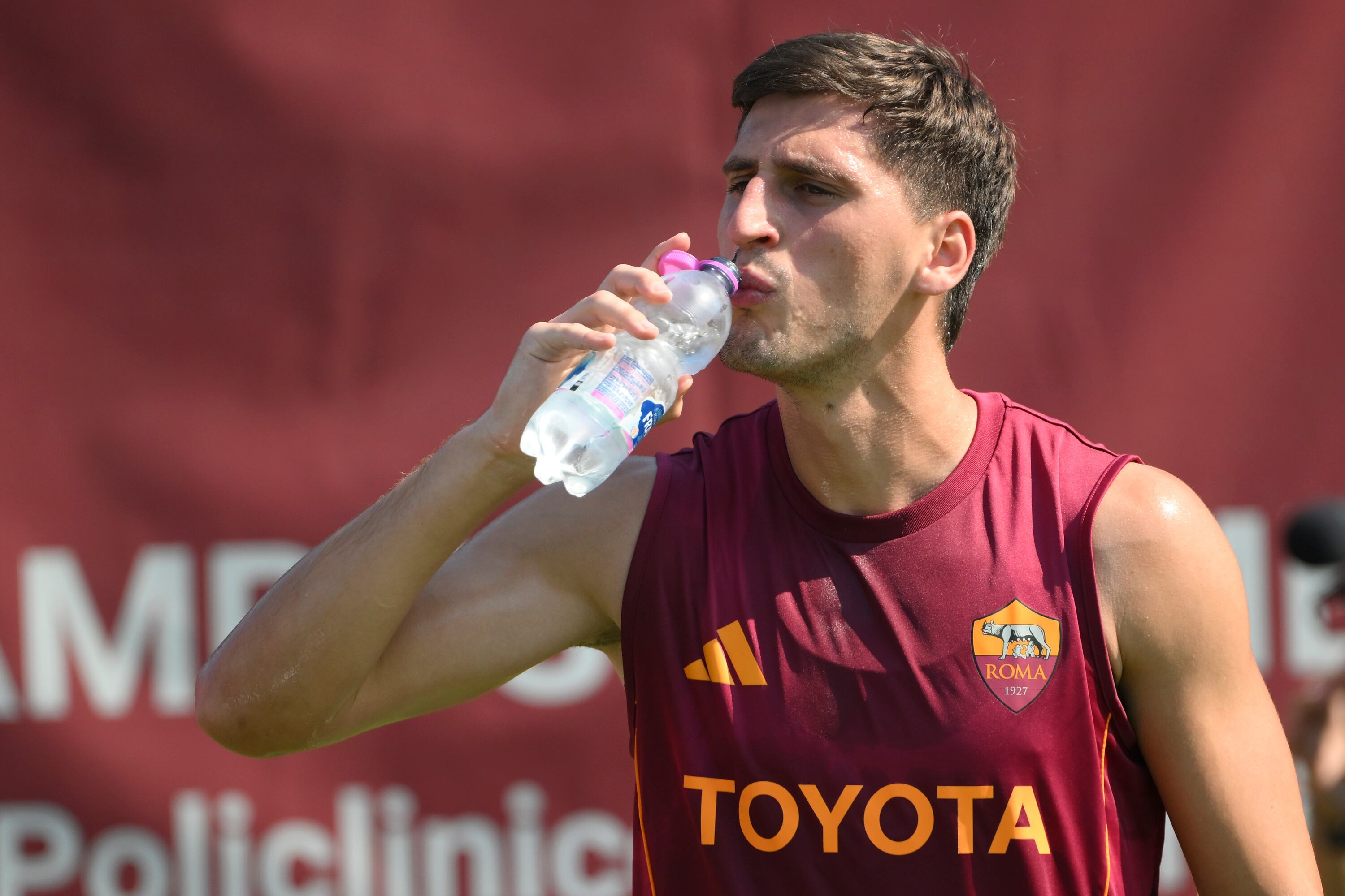 ROME, ITALY - AUGUST 13: AS Roma player Marash Kumbulla during training session at Centro Sportivo Fulvio Bernardini on August 13, 2025 in Rome, Italy. (Photo by Luciano Rossi/AS Roma via Getty Images)