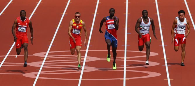 El velocista madrileño, durante una de las series en Londres