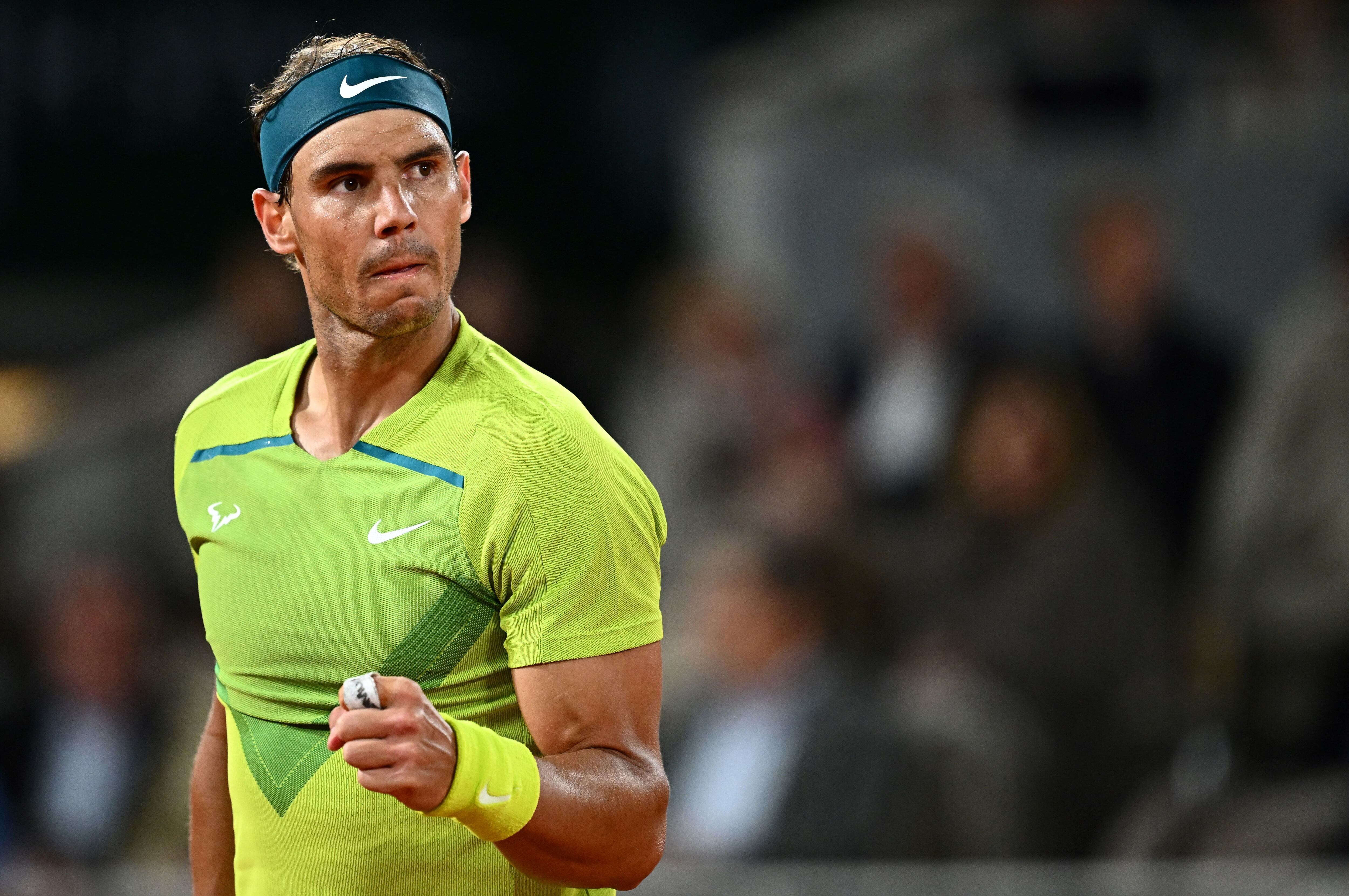 Rafa Nadal, celebrando un punto durante el tercer set frente a Djokovic