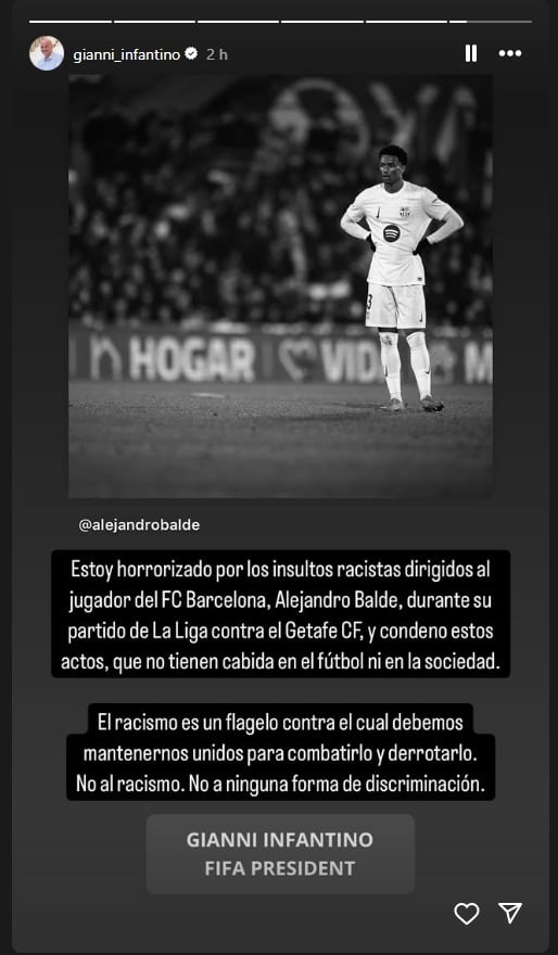 Historia de Instagram de Gianni Infantino