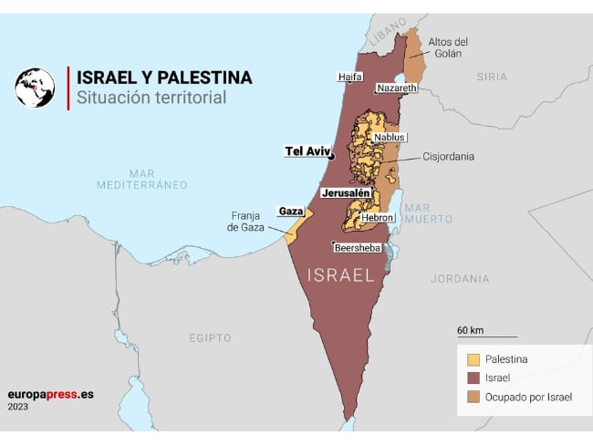 Situación territorial de Israel y Palestina.