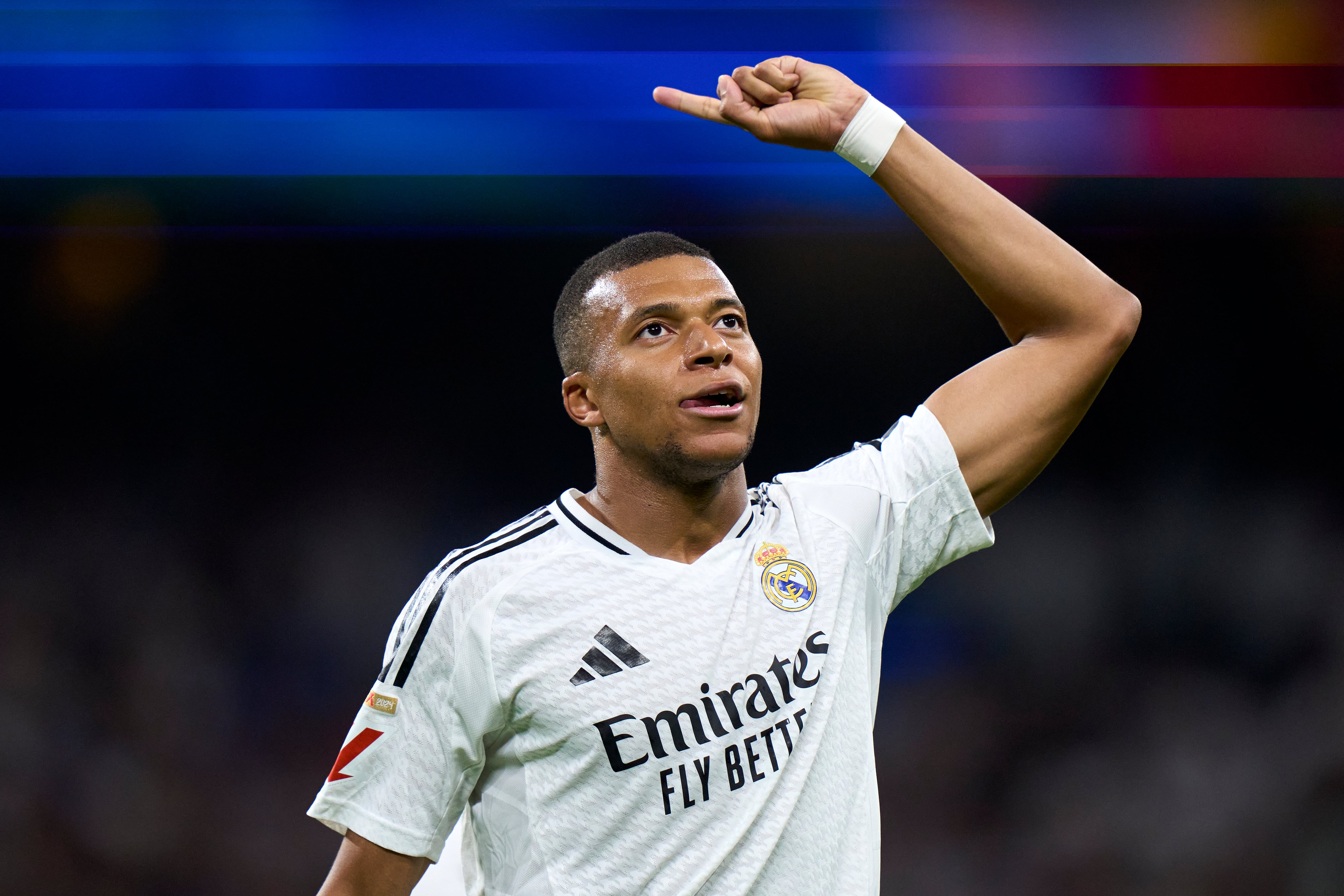 Kylian Mbappé celebra uno de sus primeros goles con el Real Madrid