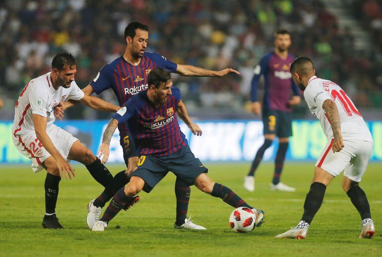 Leo Messi, durante el encuentro de la Supercopa de España en el que el Barcelona se impuso al Sevilla.