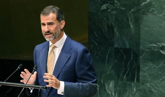 El rey Felipe VI interviene ante la Asamblea General de las Naciones Unidas con un discurso que defiende la candidatura de España al Consejo de Seguridad con unas prioridades basadas en la promoción de la paz, la seguridad, el desarrollo sostenible y los derechos humanos