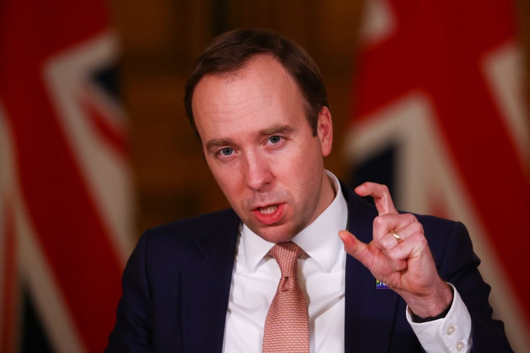 El exministro de Salud británico, Matt Hancock, durante una rueda de prensa en Downing Street