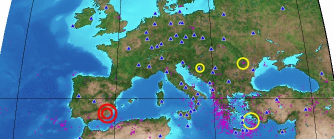 Mapa sismológico del miércoles 11 de mayo de 2011 en la zona del Mediterráneo