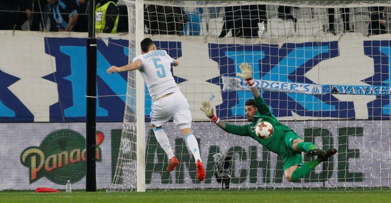 Imagen del momento en el Ocampos hace el 1-0 favorable a los franceses