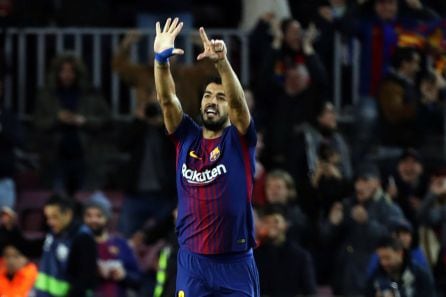 Luis Suárez celebrando el gol ante el Deportivo de La Coruña