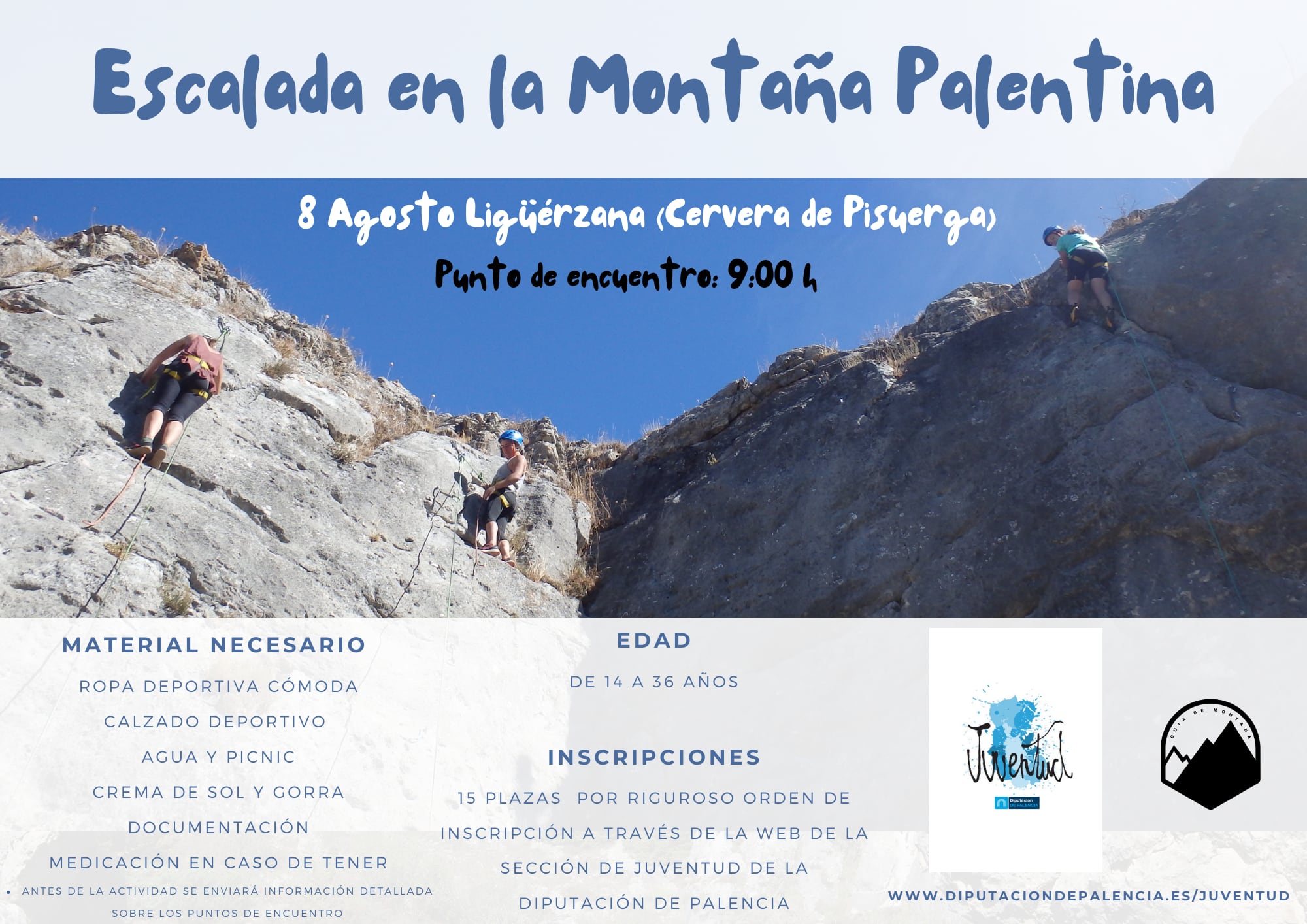 Juventud abre el plazo de inscripción del taller ‘Escalada en la Montaña Palentina’ dirigido a jóvenes de entre de 14 a 36 años