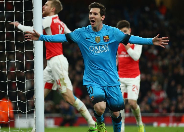 Messi celebra uno de los goles ante el Arsenal.