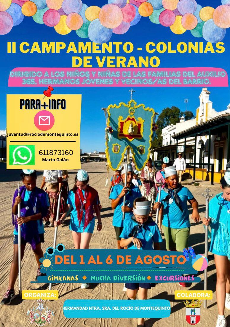 Cartel del II Campamento Solidario de Verano de la Hermandad del Rocío de Montequinto