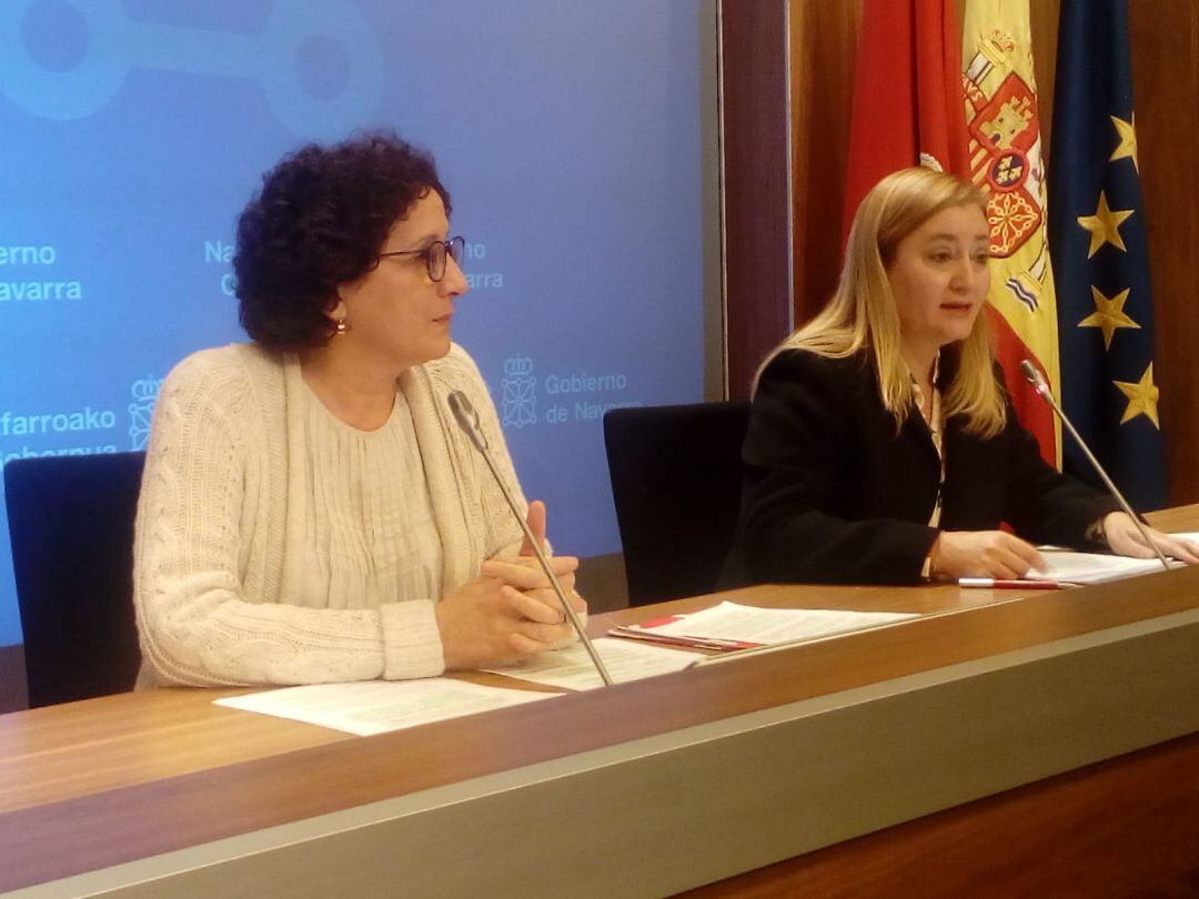 La consejera de Derechos Sociales, Carmen Maeztu, en primer término, y la directora gerente del SNE-Nafar Lansare, Miriam Martón.