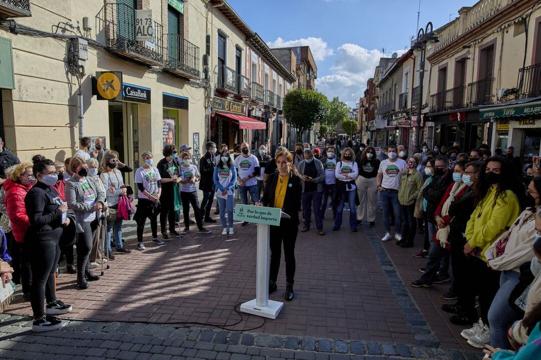 La candidata de Más Madrid a la Presidencia de la Comunidad de Madrid, Mónica García interviene durante un acto del partido en Getafe.