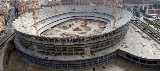 Imágen aérea del &#039;Nuevo Mestalla&#039;, cuyas obras están paralizadas