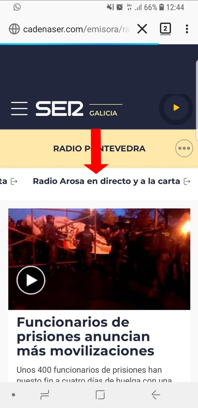 Desprázate lateralmente para escoller entre Radio Pontevedra e Radio Arosa