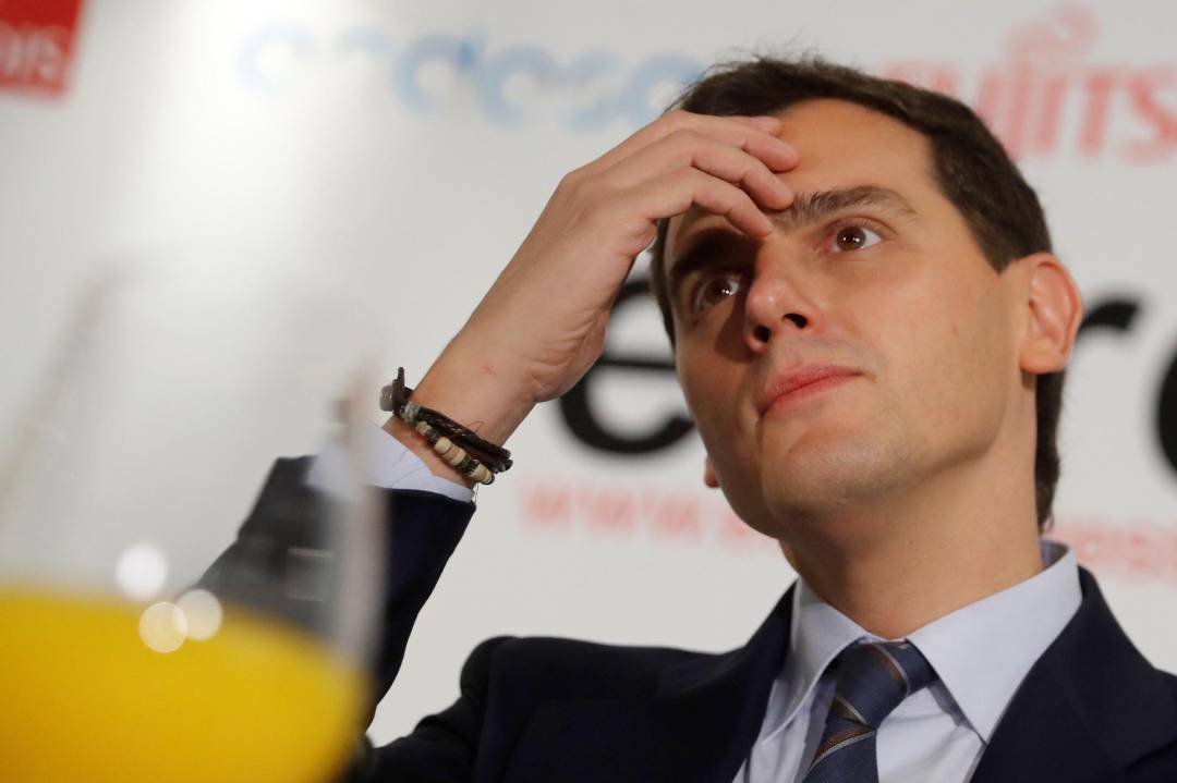 El líder de Ciudadanos Albert Rivera, durante su intervención en un desayuno informativo esta mañana en Madrid.