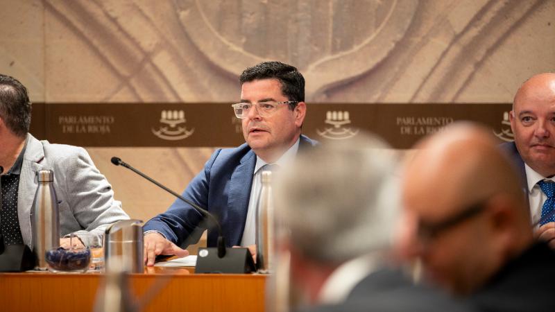 El consejero de Hacienda del Gobierno de La Rioja, Alfonso Domínguez, en su comparecencia en el Parlamento.